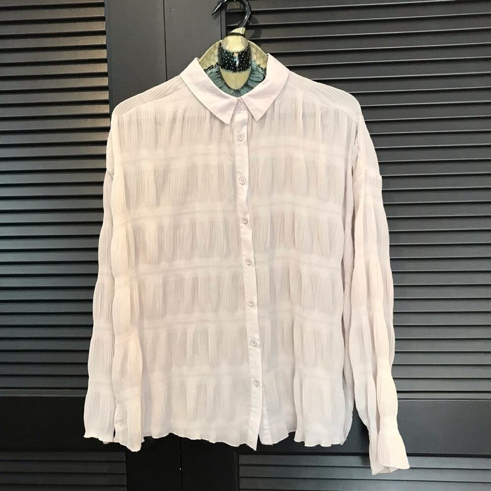 Misguided Oversized Silvery Gray Lightweight Chiffon Ruched Top, Size 2P